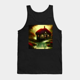 Sparkling Fantasy Cottage with Lights and Glitter Background in Forest, Scenery Nature Tank Top